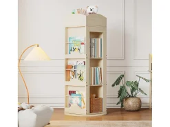 Estante Giratória - 63 x 63 x 142 cm - Prateleira de Armazenamento para Crianças e Adultos - MDF - Natural