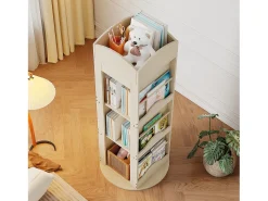 Estante Giratória - 63 x 63 x 142 cm - Prateleira de Armazenamento para Crianças e Adultos - MDF - Natural