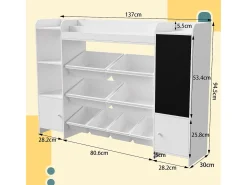 Estante Infantil Multifuncional com Caixa de Arrumação, Prateleiras e Quadro de Desenho – 137x94,5cm