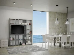Estante Kato L com suporte para TV cimento