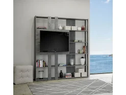 Estante Kato L com suporte para TV cimento