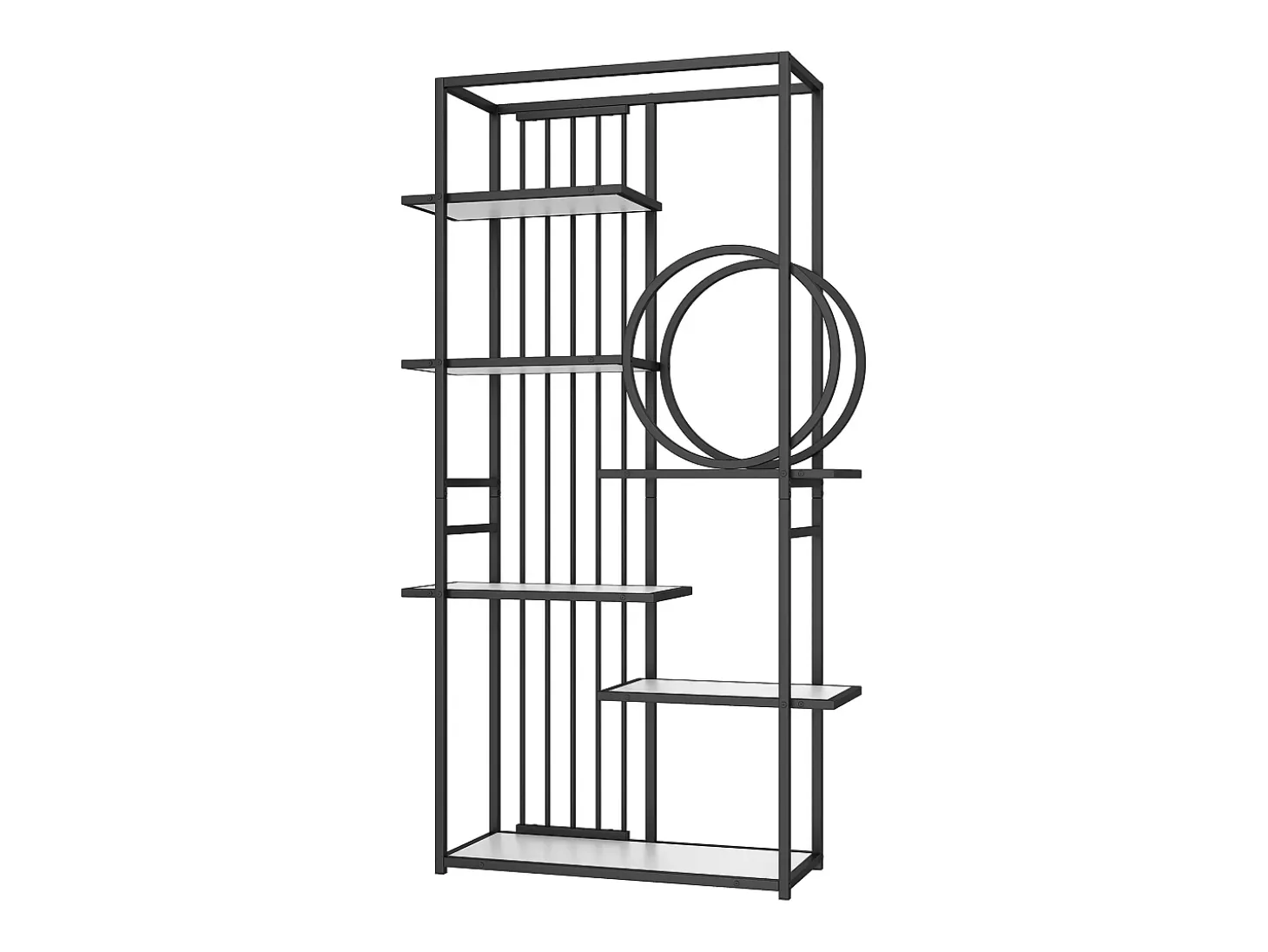 Estante moderna em metal 100×30×180 cm - estrutura geométrica - branco + preto