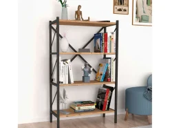 Estante para sala de estar Rus com 4 prateleiras, preto/carvalho safira, 66x121x34 cm