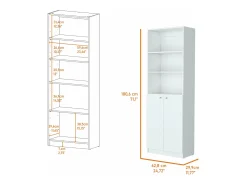 Estante reta de melamina Home com 2 portas e 3 prateleiras , 180.59 cm X 62.78 cm X 29.89 cm , Branco