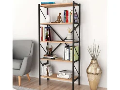 Estante Rus 5 Prateleiras Carvalho Safir Preto 160x66x34 cm