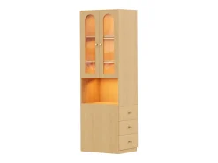 Estante/Vitrine - 60×40×200 cm - 3 gavetas laterais e 2 portas de vidro - LED - Lados esquerdo/direito reversíveis - Natural