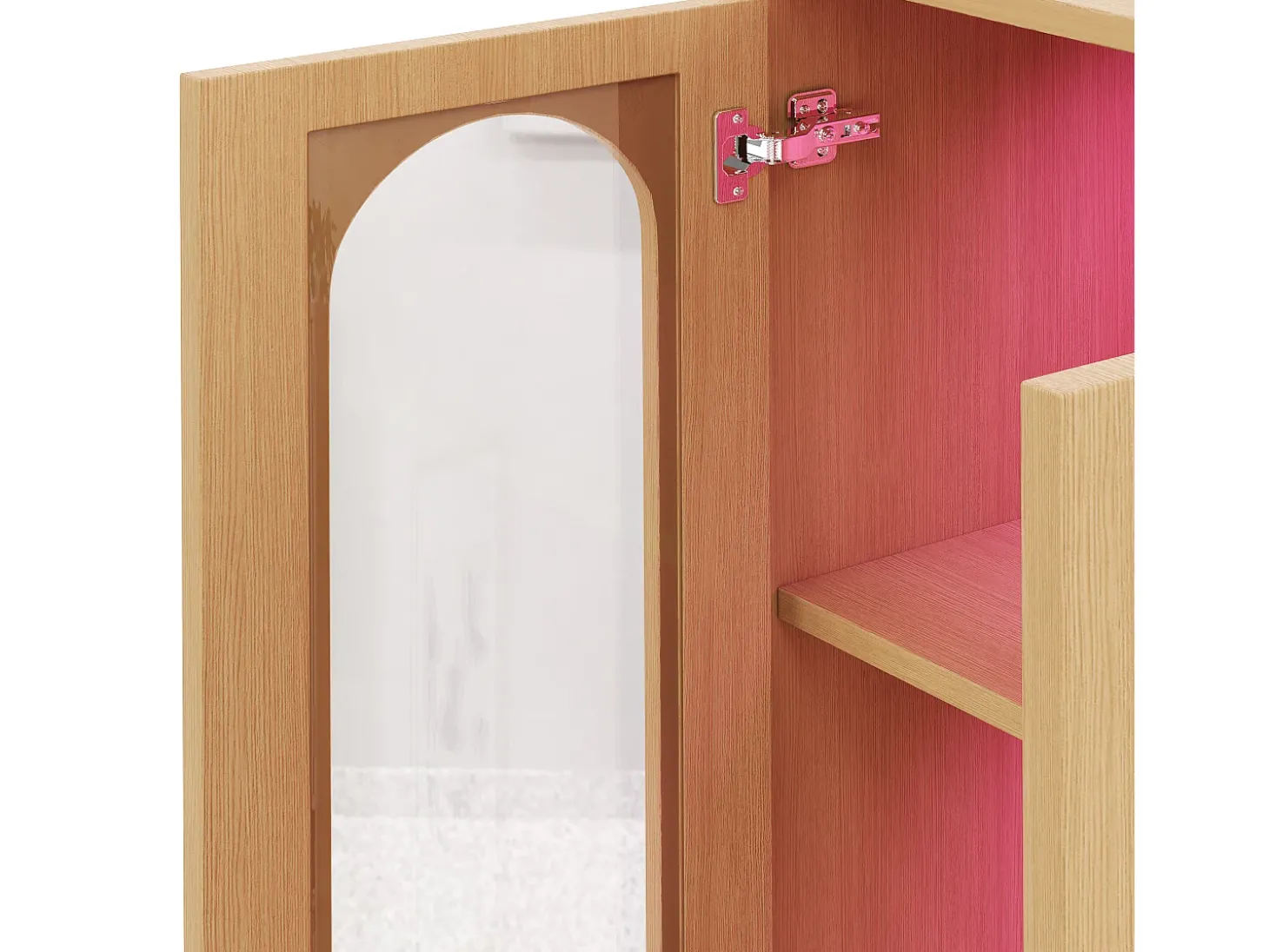 Estante/Vitrine - 60×40×200 cm - 3 gavetas laterais e 2 portas de vidro - LED - Lados esquerdo/direito reversíveis - Natural
