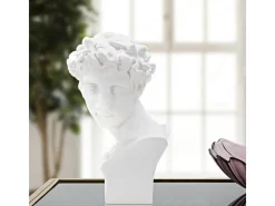 Estatueta Escultura Decorativa Em Resina Branca Rosto Masculino Enea Mauro Ferretti