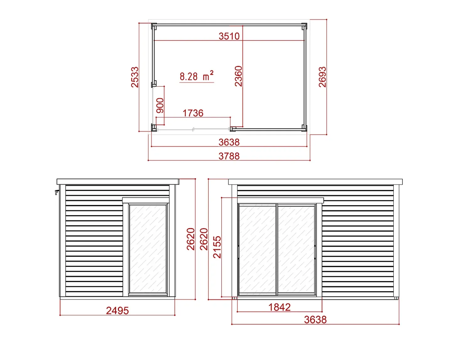 Estúdio / escritório de jardim em madeira 10,2 m² - Espessura 45 mm - SYLVANA