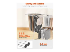 Estendal Dobrável SucceBuy, Estendal com 2 Níveis, com Pinças para Meias e 21 Barras de Secagem, em Metal, Ajustável em Altura, Branco