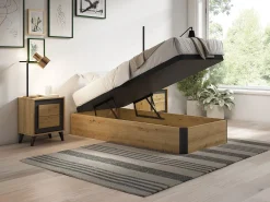 Estrado com compartimento 90 x 190 cm - Natural claro e preto - NAMOSI da YSMÉE
