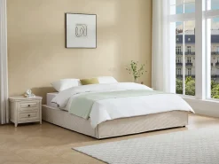 Estrado de cama com arrumação 140 x 190 cm em veludo canelado Creme - KARESO de YSMÉE