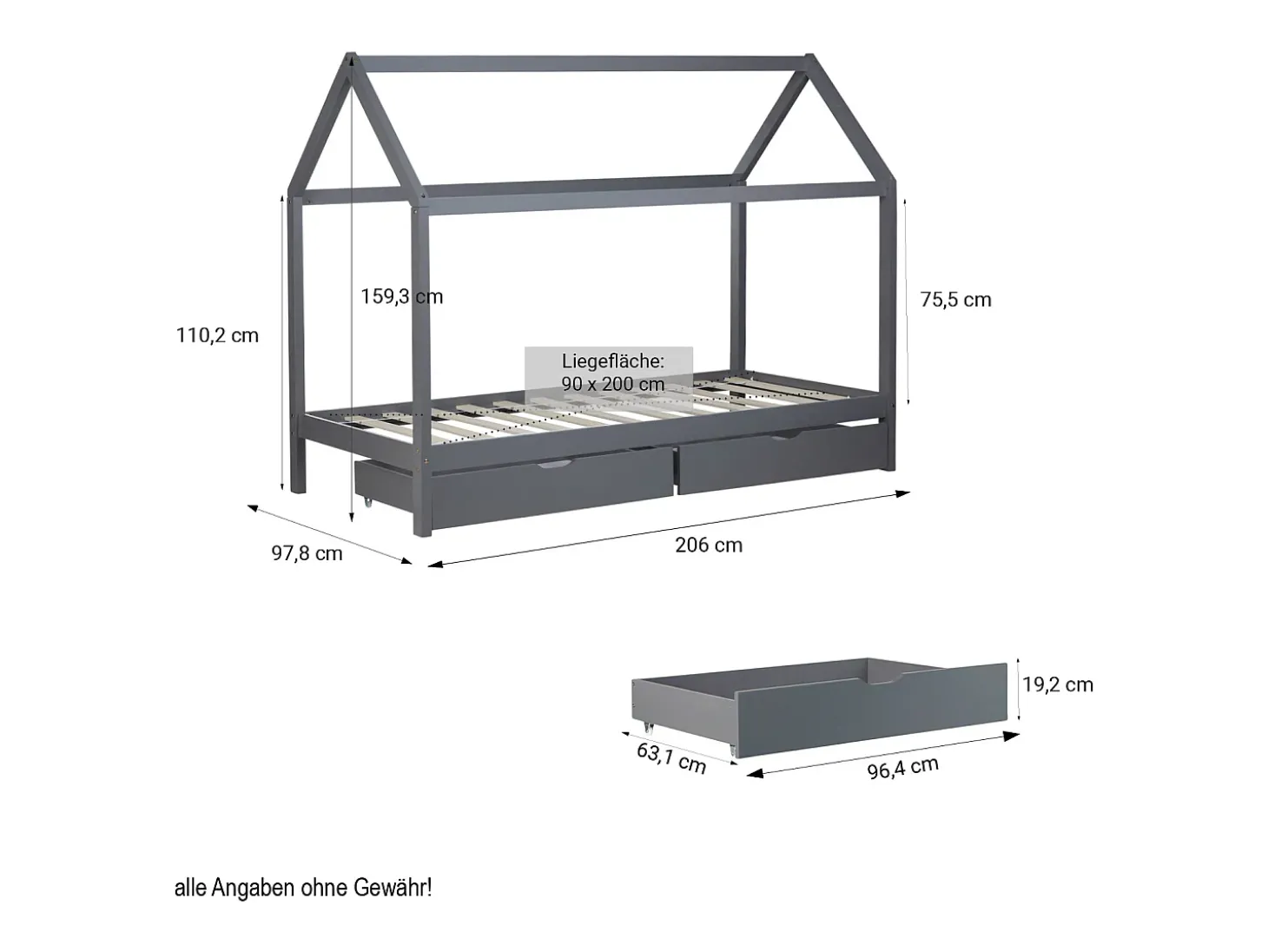 Estrado de cama 90x200 cm cinza