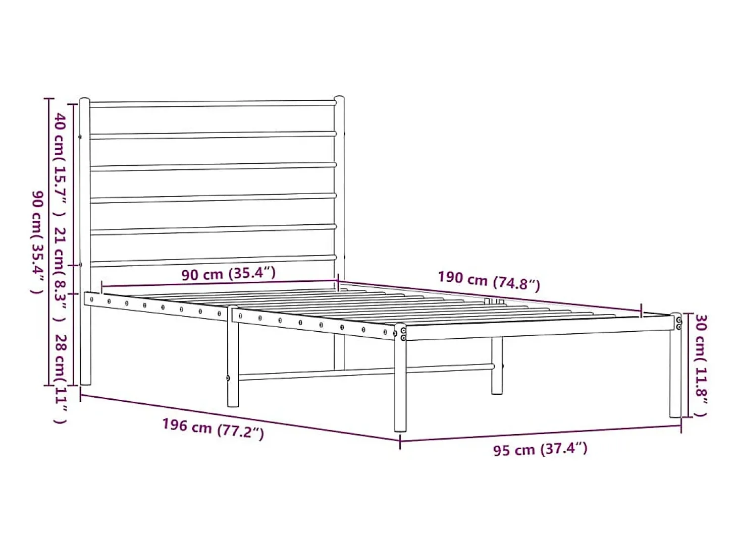 Estrutura de cama com cabeceira 90x190 cm metal preto