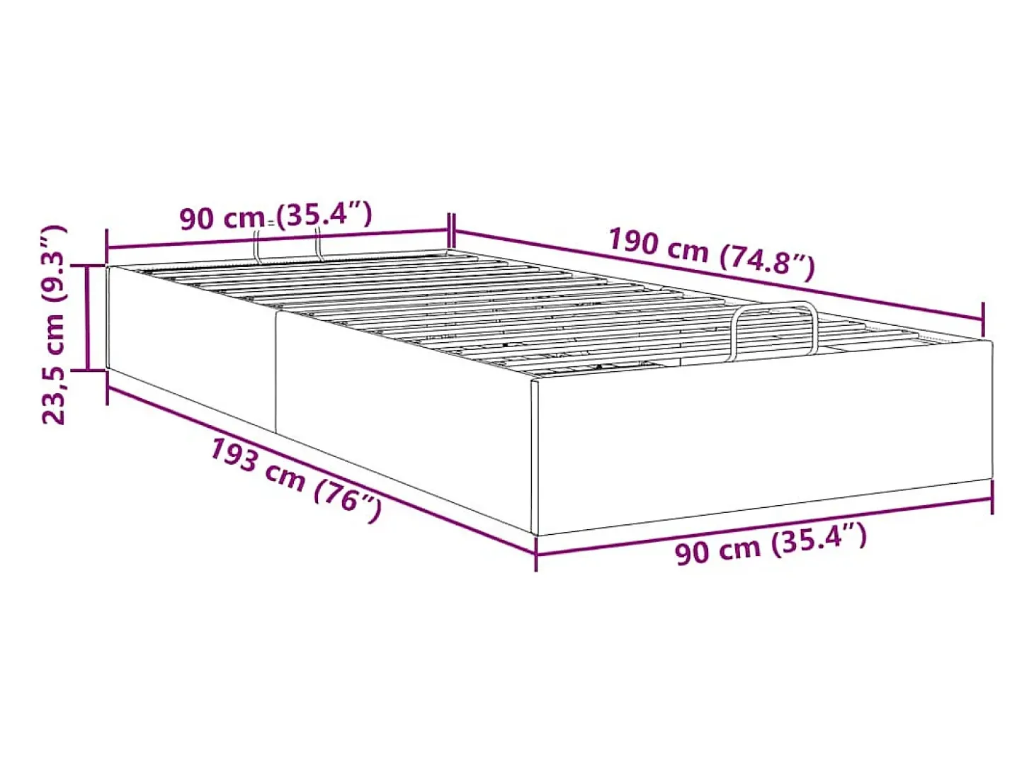 Estrutura de cama otomana sem colchão 90x190 cm cinzento claro