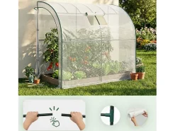 Estufa de jardim encostada com estrutura de metal e cobertura de PE, 1 porta e 1 janela Branco 100x200x210 cm