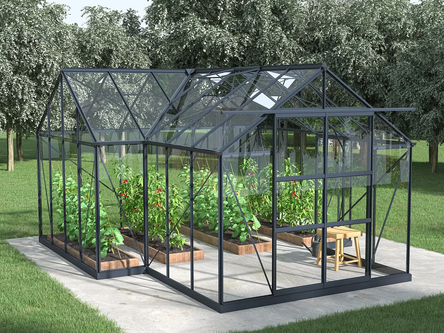Estufa de jardim estilo orangerie vidro temperado 15,5 m² antracite NARCISSE