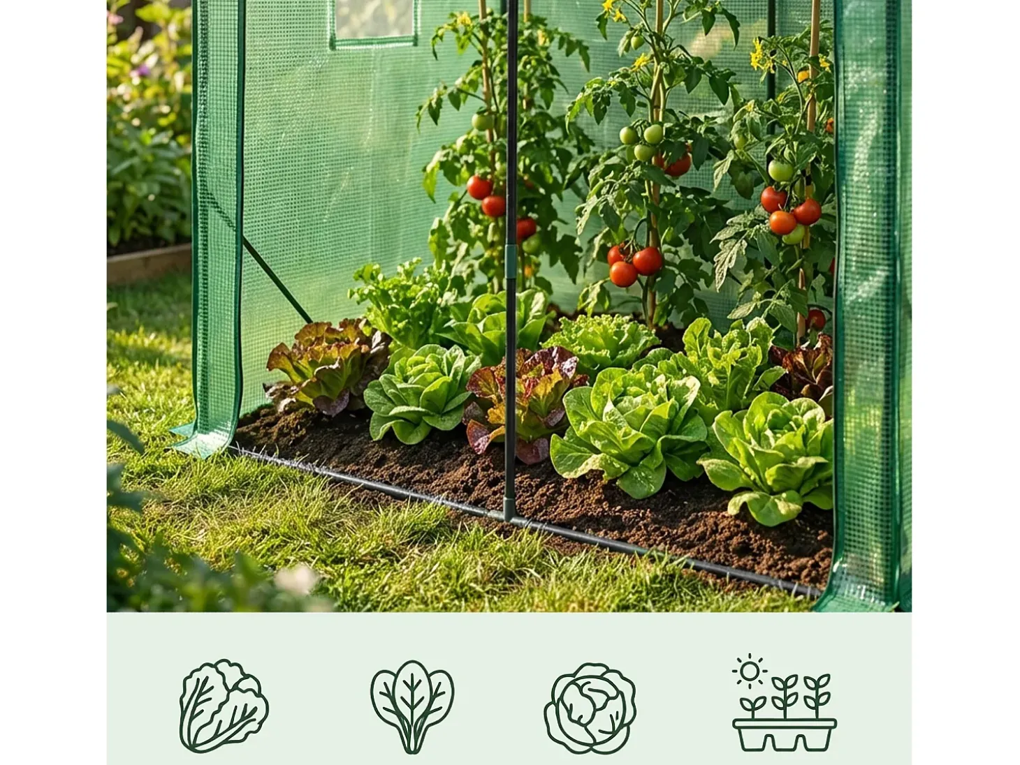 Estufa de jardim tipo casa com estrutura de metal e cobertura de PE, 1 porta e 2 janelas Verde 200x140x200 cm