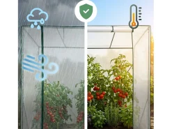 Estufa de jardim tipo casa com estrutura de metal e cobertura de PE, 1 porta e 2 janelas Branco 202x80x170 cm