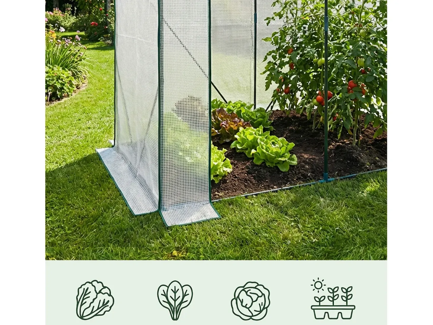 Estufa de jardim tipo casa com estrutura de metal e cobertura de PE, 1 porta e 2 janelas Branco 202x80x170 cm