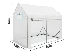 Estufa de jardim tipo casa com estrutura de metal e cobertura de PE, 1 porta e 2 janelas Branco 200x140x200 cm