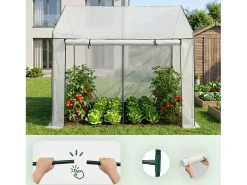 Estufa de jardim tipo casa com estrutura de metal e cobertura de PE, 1 porta e 2 janelas Branco 200x140x200 cm