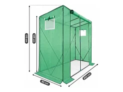 Estufa de jardim tipo casa com estrutura de metal e cobertura de PE, 1 porta e 2 janelas Verde 202x80x170 cm