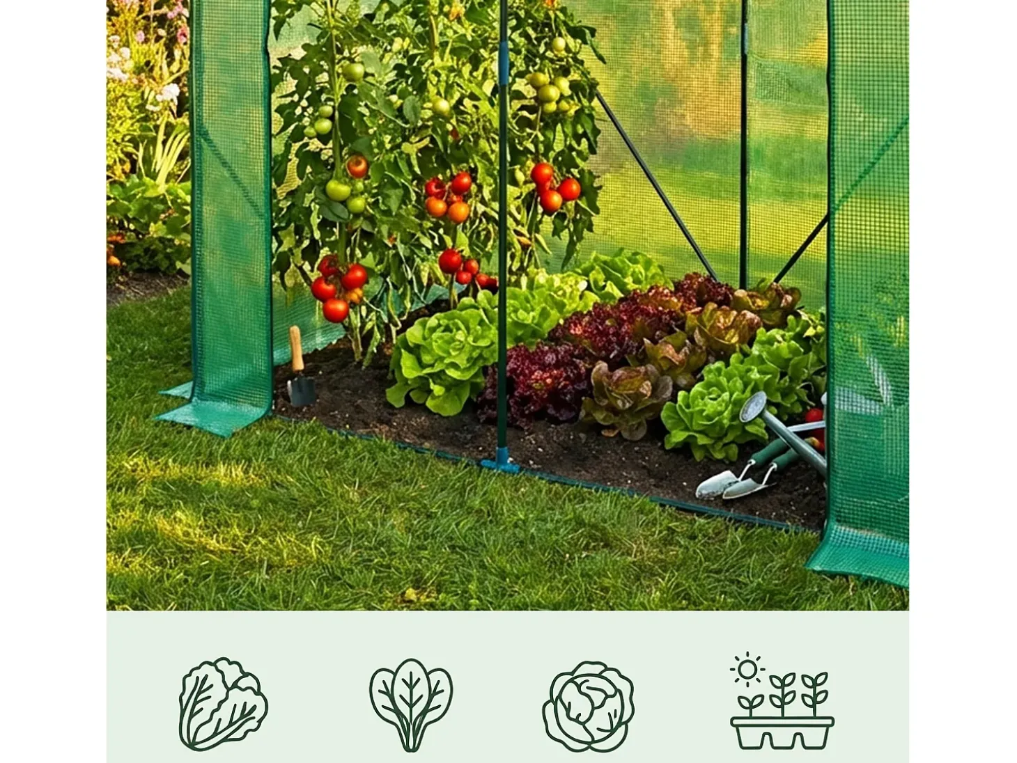 Estufa de jardim tipo casa com estrutura de metal e cobertura de PE, 1 porta e 2 janelas Verde 202x80x170 cm