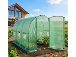 Estufa de jardim tipo túnel com estrutura metálica e cobertura de PE com porta metálica, 6 janelas Verde 200x300x200 cm