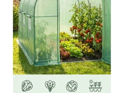 Estufa de jardim tipo túnel com estrutura metálica e cobertura de PE com porta metálica, 6 janelas Verde 200x300x200 cm