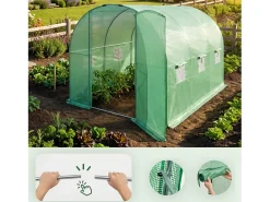Estufa de jardim tipo túnel com estrutura metálica e cobertura de PE com porta metálica, 6 janelas Verde 200x300x200 cm