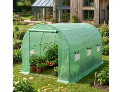 Estufa de jardim tipo túnel com estrutura metálica e cobertura de PE, 1 porta e 6 janelas Verde 200x300x200 cm
