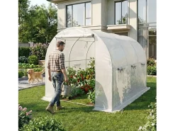 Estufa de jardim tipo túnel com estrutura metálica e cobertura de PE, 1 porta e 6 janelas Branco 200x300x200 cm