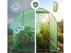 Estufa de jardim tipo túnel com estrutura metálica e cobertura de PE com paredes enroláveis, 1 porta e 6 janelas Verde 200x300x200 cm