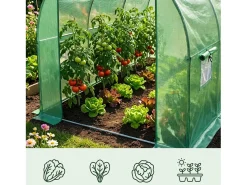 Estufa de jardim tipo túnel com estrutura metálica e cobertura de PE com paredes enroláveis, 1 porta e 6 janelas Verde 200x300x200 cm