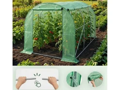Estufa de jardim tipo túnel com estrutura metálica e cobertura de PE com paredes enroláveis, 1 porta e 6 janelas Verde 200x300x200 cm