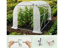 Estufa de jardim tipo túnel com estrutura metálica e lona de PE com paredes enroláveis, 1 porta, 6 janelas Branca 200x300x200 cm
