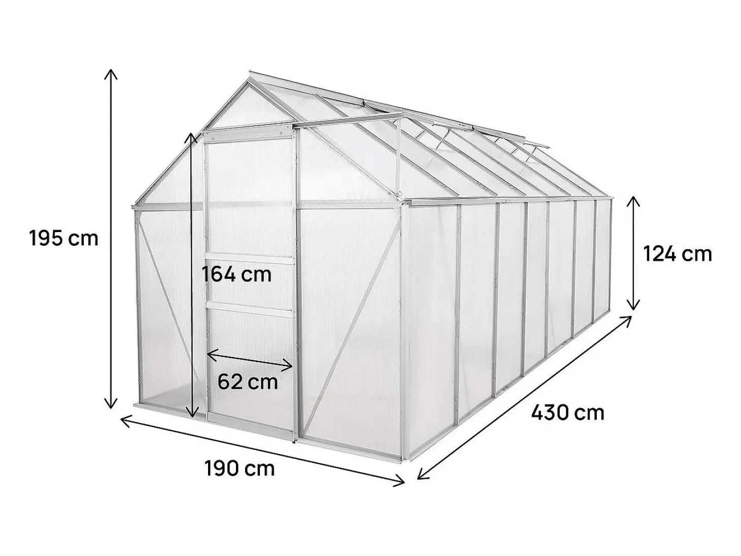 Estufa de policarbonato 430 x 190 x 195 cm "Basílico" - 8,17 m² - Cinza