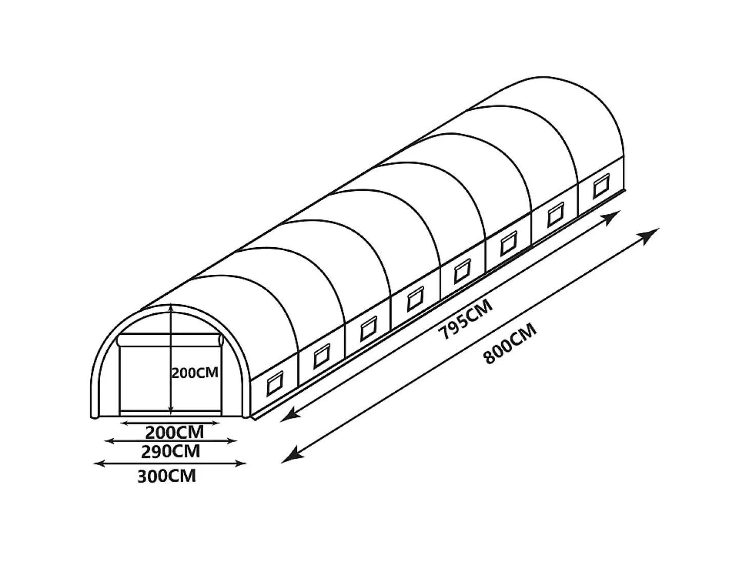 Estufa em túnel IPOMEA - A.200 cm - 24m²