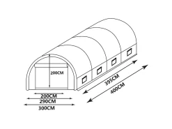 Estufa em túnel IPOMEA 12m² -Comp.400xLarg.300xAlt.200 cm