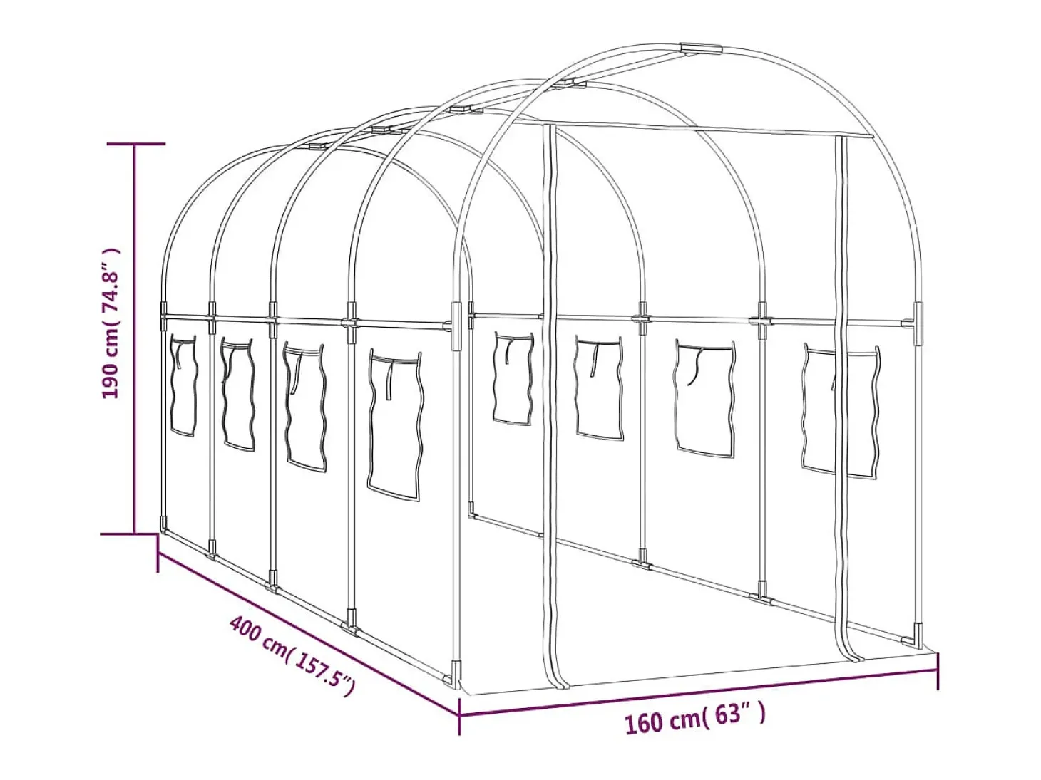 Estufa tipo tenda para plantas flores e hortaliças transparente 160 x 400 x 190 cm PVC e aço revestido a pó transparente 02_0044664