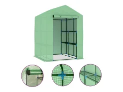 Estufa tipo tenda para plantas flores e hortaliças com prateleiras de aço 143 x 143 x 195 cm verde 02_0044648