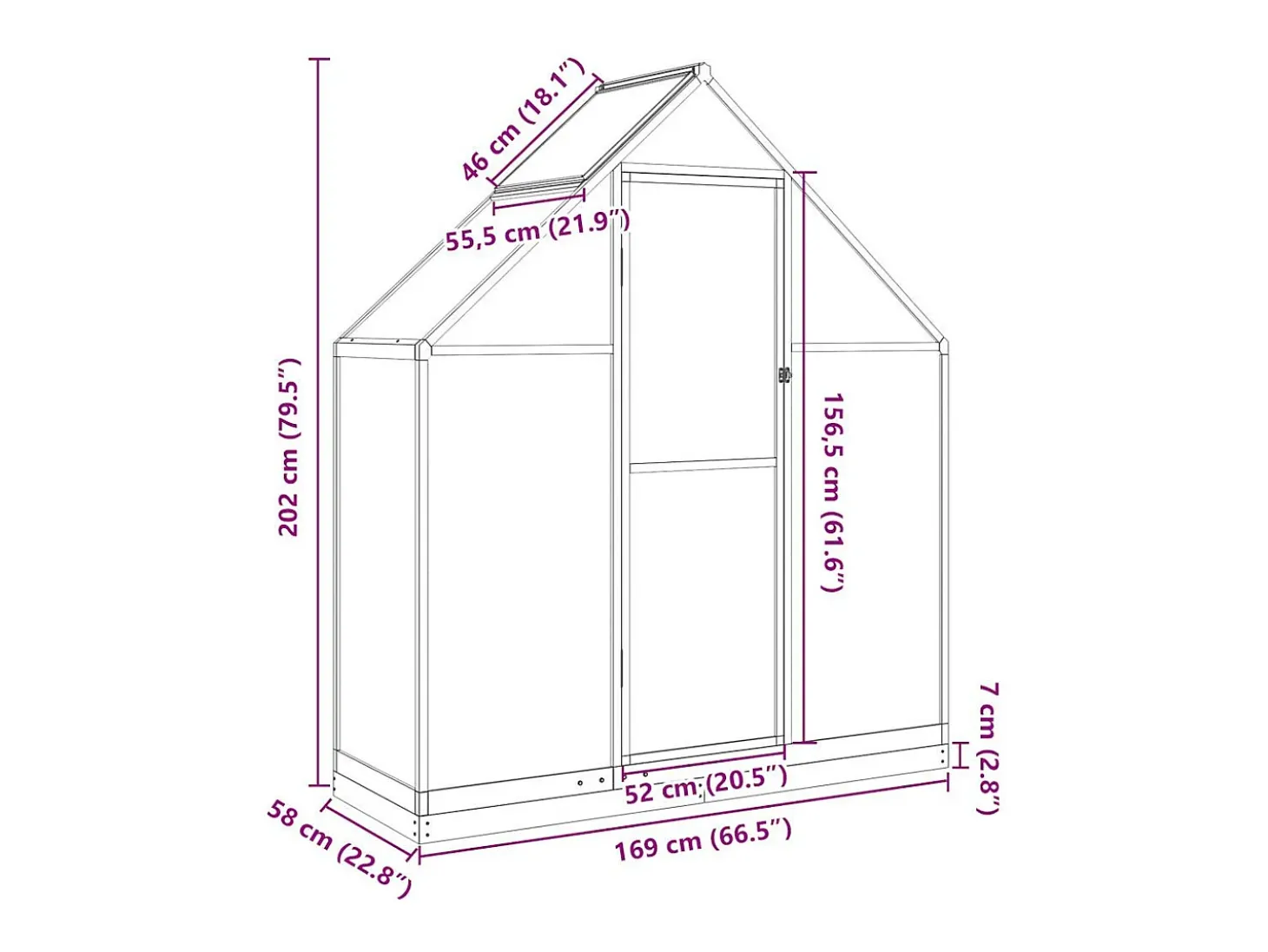 Estufa tipo tenda para plantas flores e hortaliças com estrutura de base 169 x 58 x 202 cm alumínio antracite 02_0044494