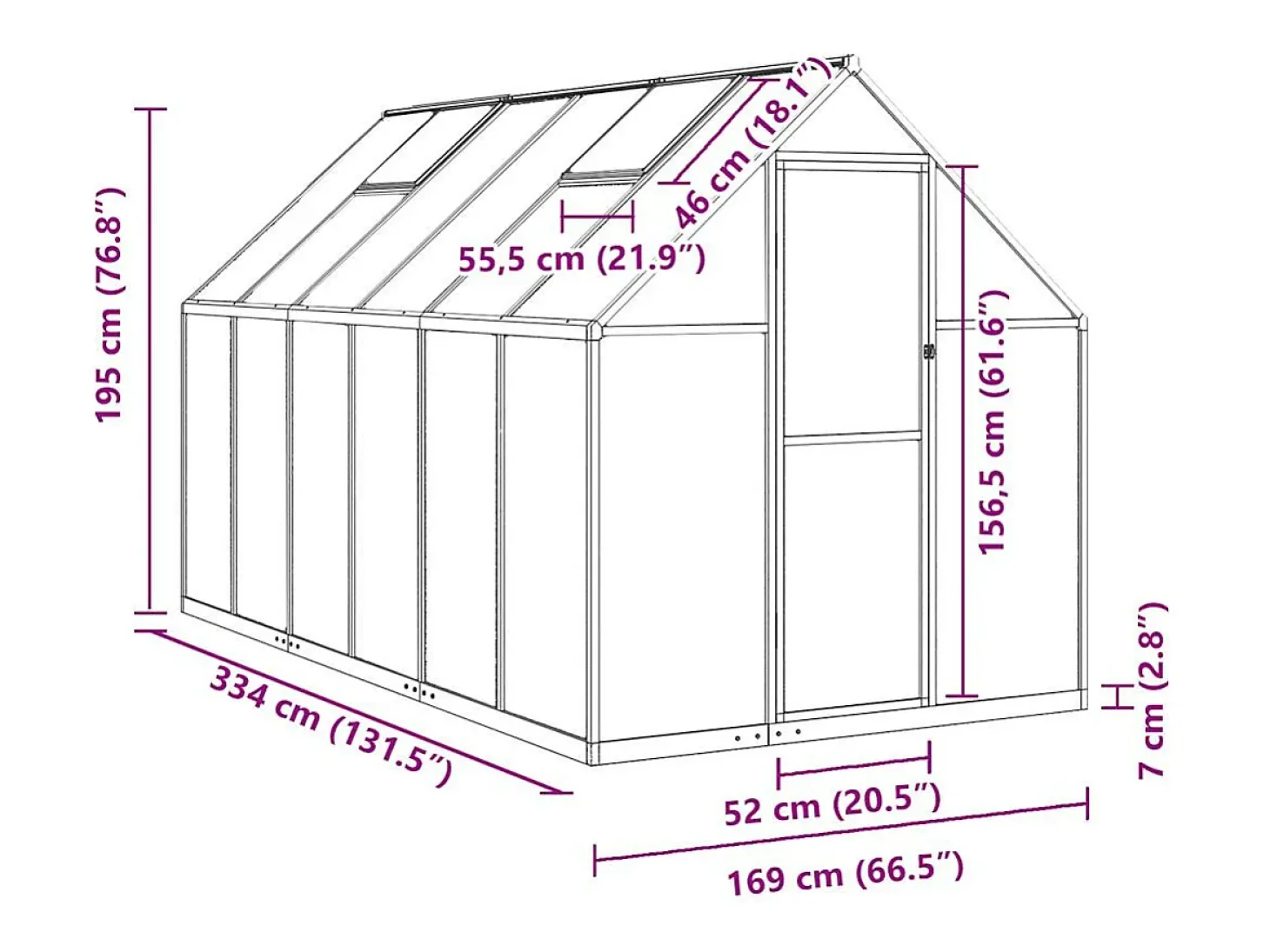 Estufa tipo tenda para plantas flores e hortaliças com estrutura de base 334 x 169 x 195 cm alumínio antracite 02_0044501