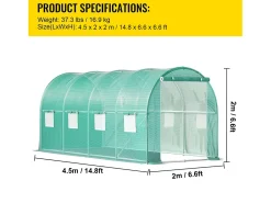 Estufa Tipo Túnel SucceBuy com Estrutura Galvanizada 4,5 x 2 x 2 m, Impermeável