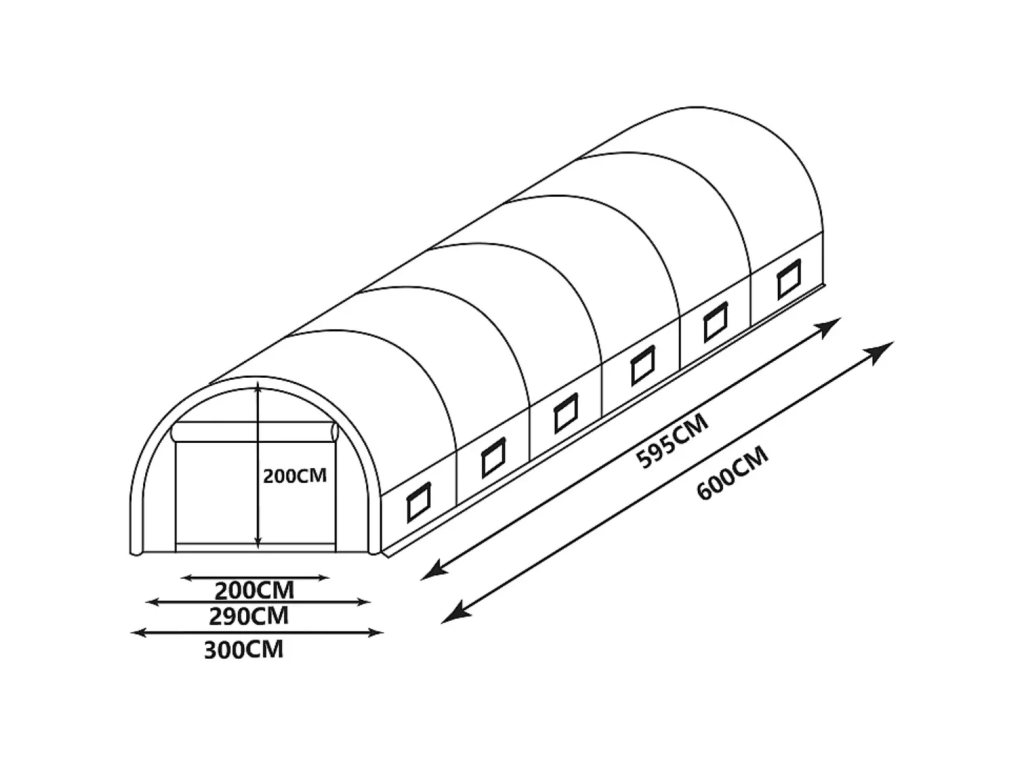 Estufa túnel IPOMEA 18m² - Comp.600 x Larg.300 x Alt.200 cm