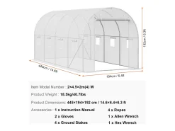Estufa Túnel SucceBuy, 4,45 x 1,95 x 1,90 m, Estrutura Galvanizada, Cobertura em PE, Branca