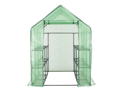 Estufa/tenda de cultivo ao nível do solo para plantas flores e vegetais com 12 prateleiras de aço 143 x 214 x 196 cm verde 02_0044655