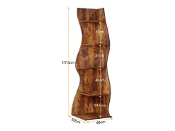 Etagère de canto moderna com 5 níveis, Pequena biblioteca de canto elegante, Suporte para plantas e unidade de organização com formato único, Castanho
