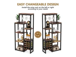 Etagère de vin autônoma com 5 andares, com suporte em vidro e espaço para guardar vinhos, estante industrial para bar, cozinha, sala de jantar (castanho)
